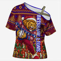 Personalized Brisbane Lions Christmas Cross Shoulder Shirt Australian Football Mascot - Ugly Xmas Pattern Festive