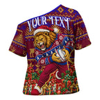 Personalized Brisbane Lions Christmas Cross Shoulder Shirt Australian Football Mascot - Ugly Xmas Pattern Festive