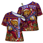Personalized Brisbane Lions Christmas Cross Shoulder Shirt Australian Football Mascot - Ugly Xmas Pattern Festive