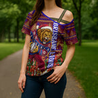Personalized Brisbane Lions Christmas Cross Shoulder Shirt Australian Football Mascot - Ugly Xmas Pattern Festive