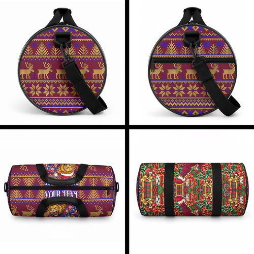 Personalized Brisbane Lions Christmas Duffle Bag Australian Football Mascot - Ugly Xmas Pattern Festive