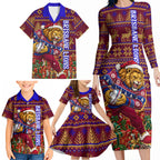 Personalized Brisbane Lions Christmas Family Matching Long Sleeve Bodycon Dress and Hawaiian Shirt Australian Football Mascot - Ugly Xmas Pattern Festive