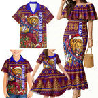 Personalized Brisbane Lions Christmas Family Matching Mermaid Dress and Hawaiian Shirt Australian Football Mascot - Ugly Xmas Pattern Festive
