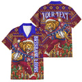 Personalized Brisbane Lions Christmas Family Matching Off The Shoulder Long Sleeve Dress and Hawaiian Shirt Australian Football Mascot - Ugly Xmas Pattern Festive