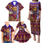 Personalized Brisbane Lions Christmas Family Matching Puletasi and Hawaiian Shirt Australian Football Mascot - Ugly Xmas Pattern Festive