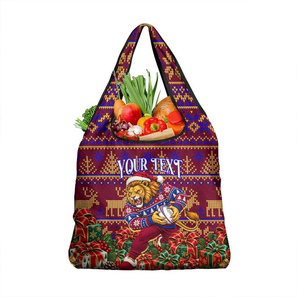 Personalized Brisbane Lions Christmas Grocery Bag Australian Football Mascot - Ugly Xmas Pattern Festive