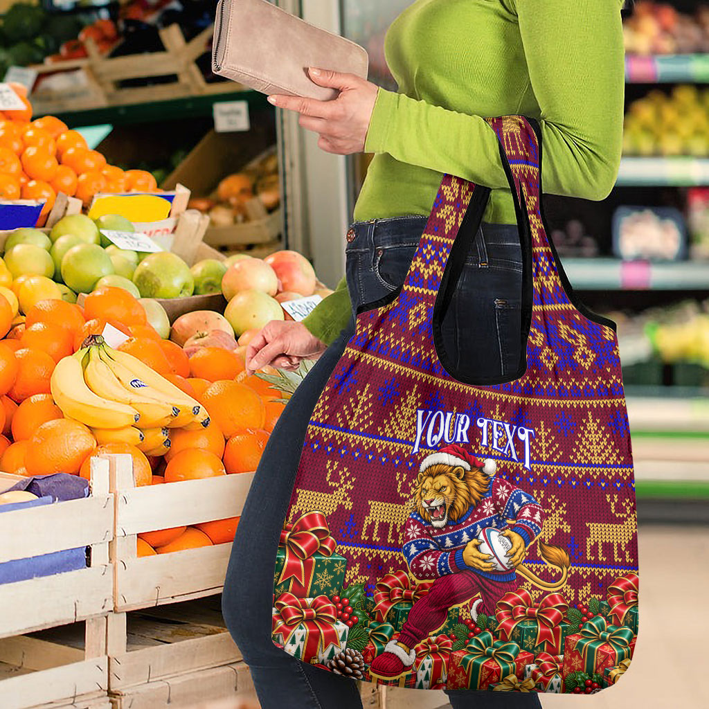 Personalized Brisbane Lions Christmas Grocery Bag Australian Football Mascot - Ugly Xmas Pattern Festive