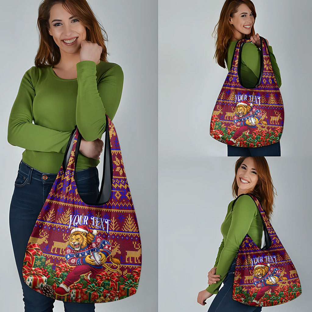 Personalized Brisbane Lions Christmas Grocery Bag Australian Football Mascot - Ugly Xmas Pattern Festive