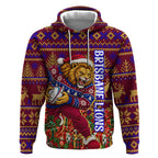 Personalized Brisbane Lions Christmas Hoodie Australian Football Mascot - Ugly Xmas Pattern Festive