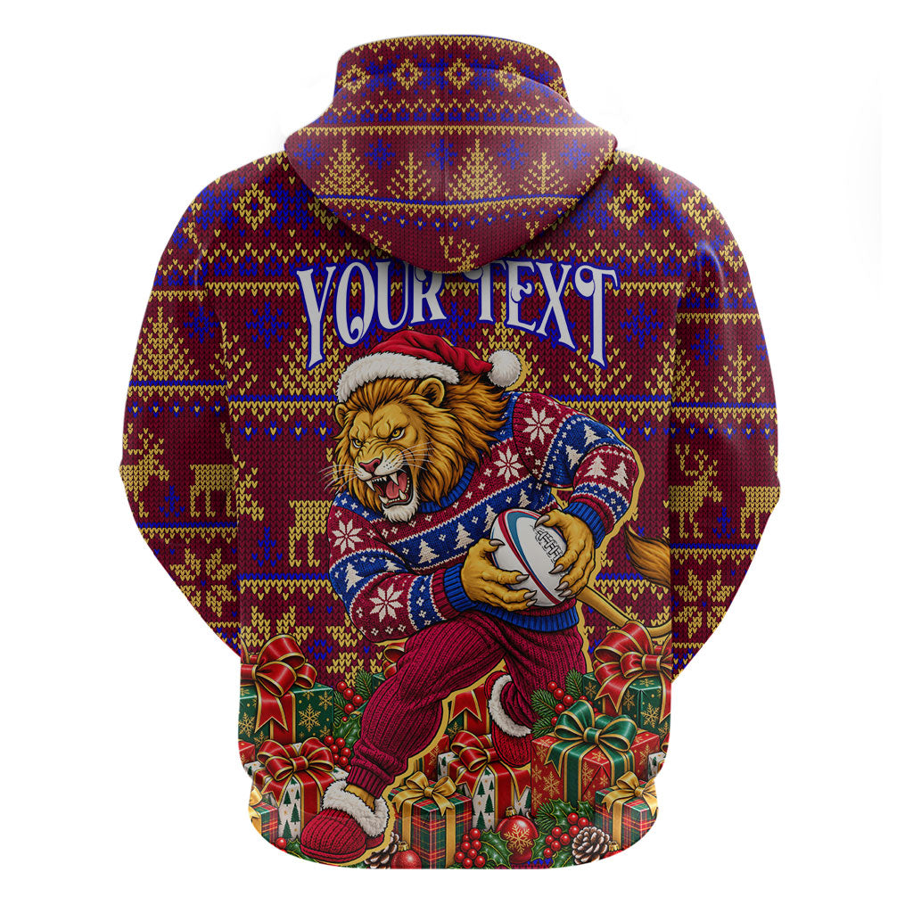 Personalized Brisbane Lions Christmas Hoodie Australian Football Mascot - Ugly Xmas Pattern Festive