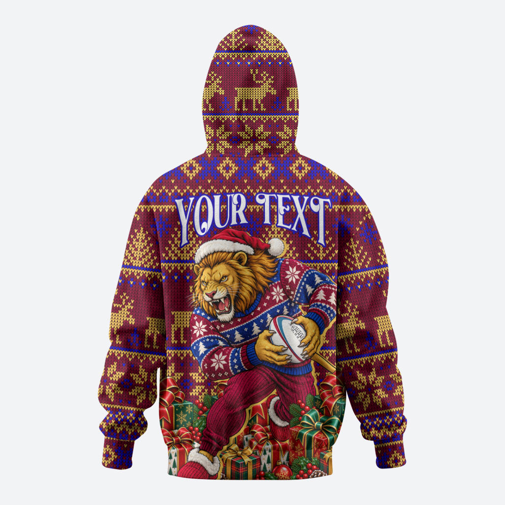 Personalized Brisbane Lions Christmas Hoodie Australian Football Mascot - Ugly Xmas Pattern Festive