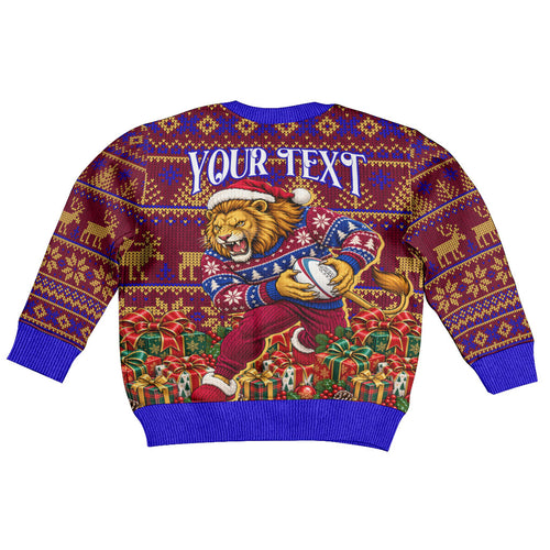 Personalized Brisbane Lions Christmas Kid Ugly Christmas Sweater Australian Football Mascot - Ugly Xmas Pattern Festive