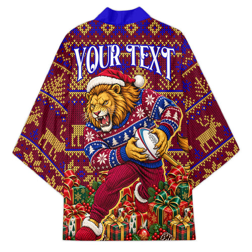 Personalized Brisbane Lions Christmas Kimono Australian Football Mascot - Ugly Xmas Pattern Festive