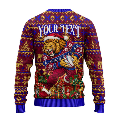 Personalized Brisbane Lions Christmas Ugly Christmas Sweater Australian Football Mascot - Ugly Xmas Pattern Festive