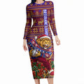 Personalized Brisbane Lions Christmas Long Sleeve Bodycon Dress Australian Football Mascot - Ugly Xmas Pattern Festive