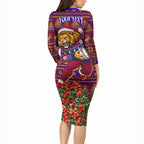 Personalized Brisbane Lions Christmas Long Sleeve Bodycon Dress Australian Football Mascot - Ugly Xmas Pattern Festive
