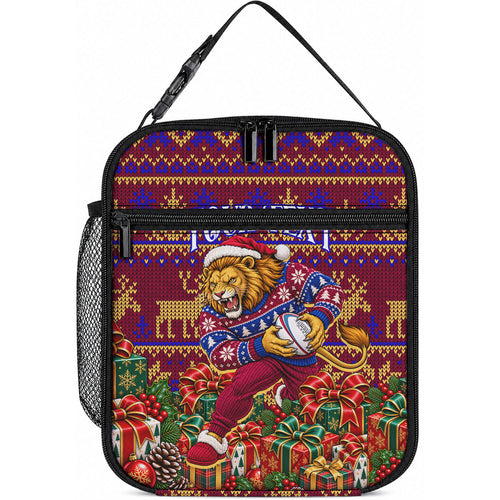 Personalized Brisbane Lions Christmas Lunch Bag Australian Football Mascot - Ugly Xmas Pattern Festive