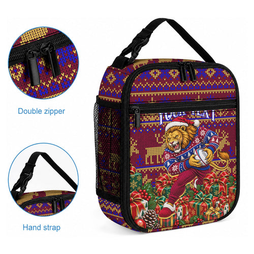 Personalized Brisbane Lions Christmas Lunch Bag Australian Football Mascot - Ugly Xmas Pattern Festive