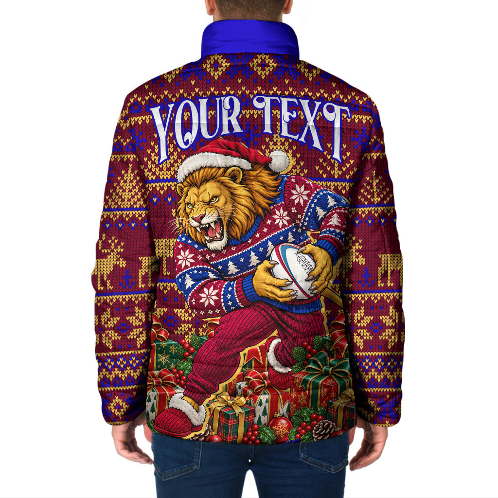 Personalized Brisbane Lions Christmas Padded Jacket Australian Football Mascot - Ugly Xmas Pattern Festive