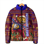 Personalized Brisbane Lions Christmas Padded Jacket Australian Football Mascot - Ugly Xmas Pattern Festive