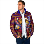 Personalized Brisbane Lions Christmas Padded Jacket Australian Football Mascot - Ugly Xmas Pattern Festive