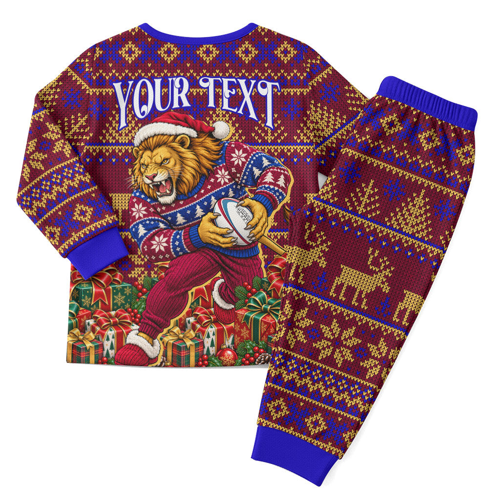 Personalized Brisbane Lions Christmas Pajama Set Australian Football Mascot - Ugly Xmas Pattern Festive