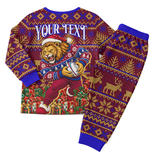 Personalized Brisbane Lions Christmas Pajama Set Australian Football Mascot - Ugly Xmas Pattern Festive