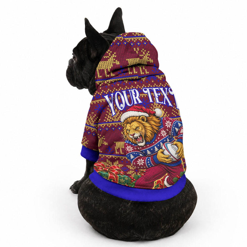 Personalized Brisbane Lions Christmas Pet Hoodie Australian Football Mascot - Ugly Xmas Pattern Festive