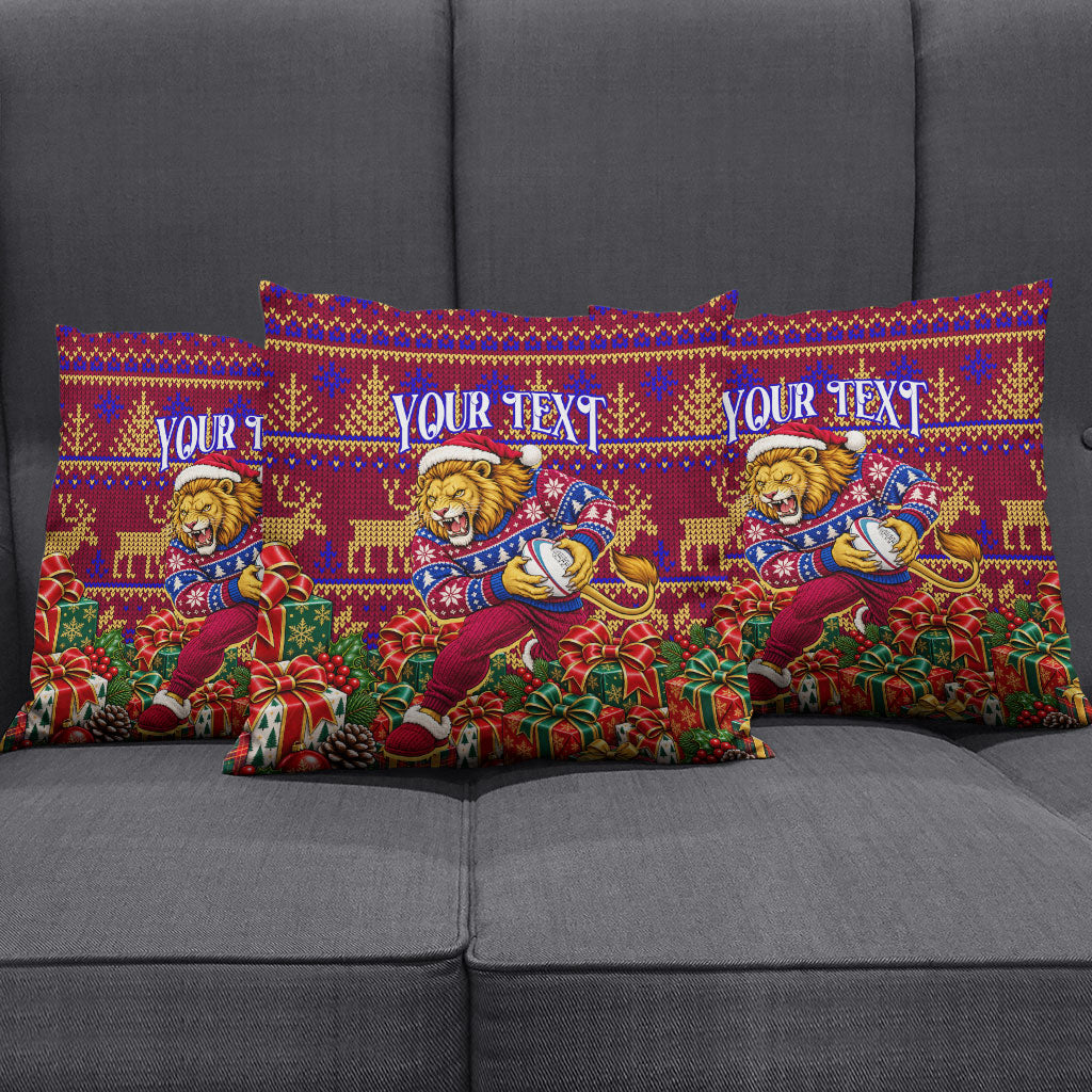 Personalized Brisbane Lions Christmas Pillow Cover Australian Football Mascot - Ugly Xmas Pattern Festive
