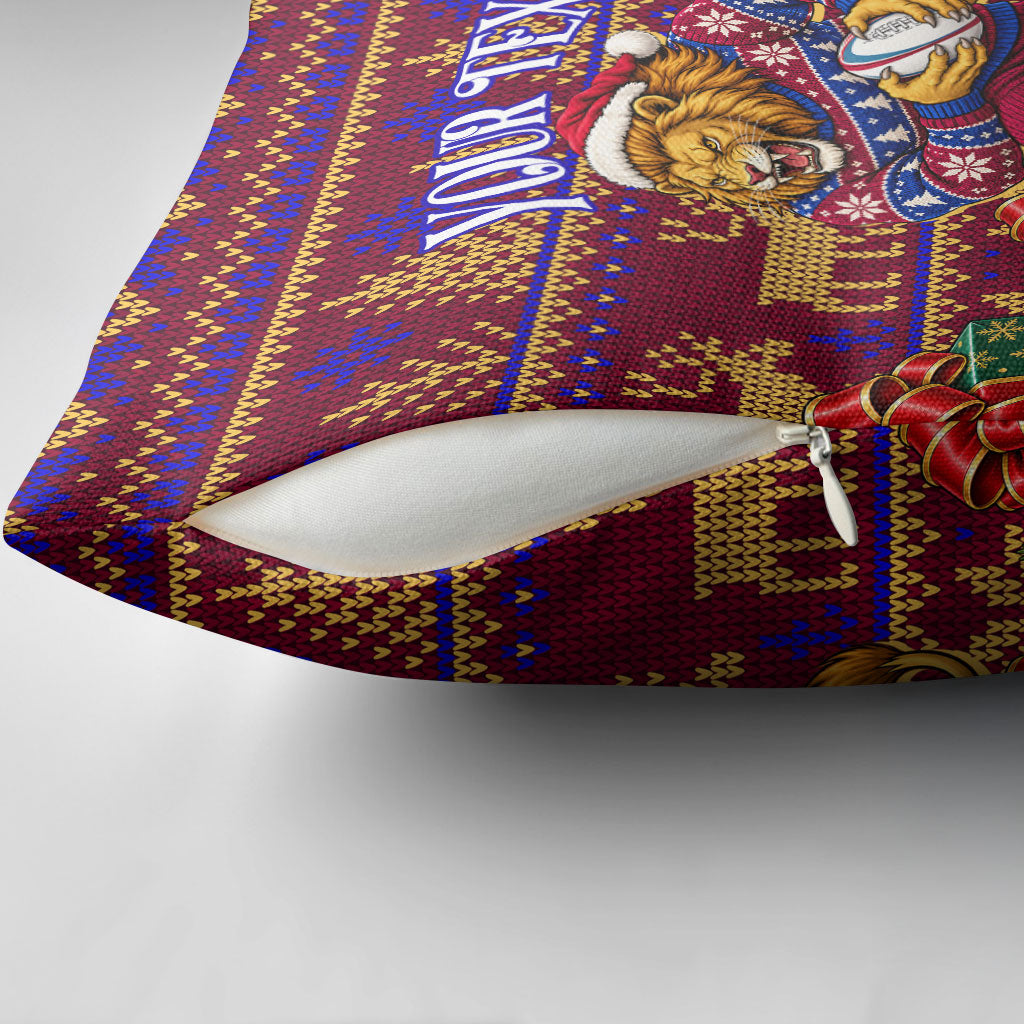 Personalized Brisbane Lions Christmas Pillow Cover Australian Football Mascot - Ugly Xmas Pattern Festive