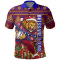 Personalized Brisbane Lions Christmas Polo Shirt Australian Football Mascot - Ugly Xmas Pattern Festive