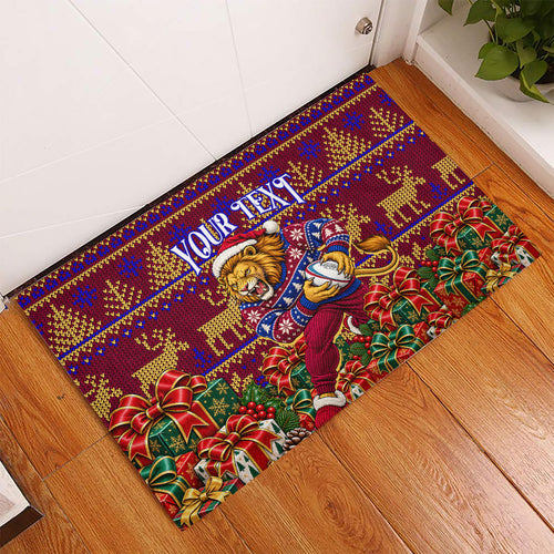 Personalized Brisbane Lions Christmas Rubber Doormat Australian Football Mascot - Ugly Xmas Pattern Festive