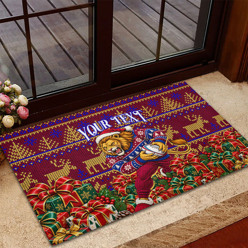 Personalized Brisbane Lions Christmas Rubber Doormat Australian Football Mascot - Ugly Xmas Pattern Festive