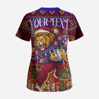 Personalized Brisbane Lions Christmas Scrub Top Australian Football Mascot - Ugly Xmas Pattern Festive