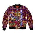 Personalized Brisbane Lions Christmas Sleeve Zip Bomber Jacket Australian Football Mascot - Ugly Xmas Pattern Festive