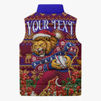 Personalized Brisbane Lions Christmas Sleeveless Puffer Jacket Australian Football Mascot - Ugly Xmas Pattern Festive