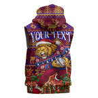 Personalized Brisbane Lions Christmas Sleeveless Zip Hoodie Australian Football Mascot - Ugly Xmas Pattern Festive