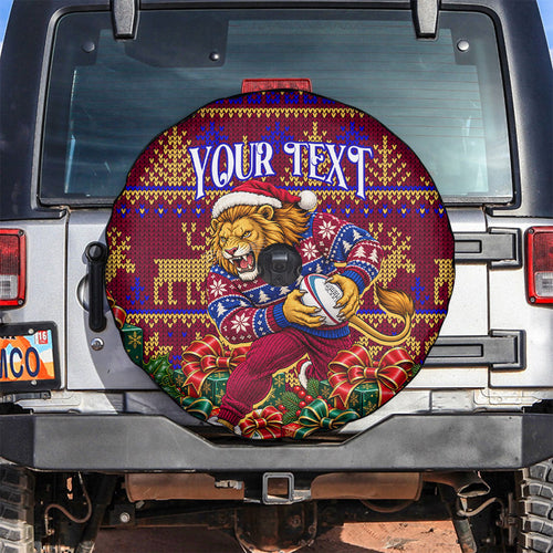Personalized Brisbane Lions Christmas Spare Tire Cover Australian Football Mascot - Ugly Xmas Pattern Festive
