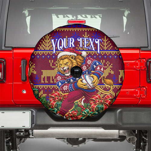 Personalized Brisbane Lions Christmas Spare Tire Cover Australian Football Mascot - Ugly Xmas Pattern Festive