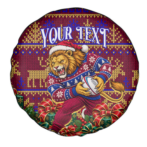 Personalized Brisbane Lions Christmas Spare Tire Cover Australian Football Mascot - Ugly Xmas Pattern Festive