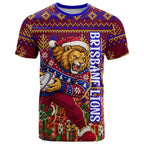 Personalized Brisbane Lions Christmas T Shirt Australian Football Mascot - Ugly Xmas Pattern Festive