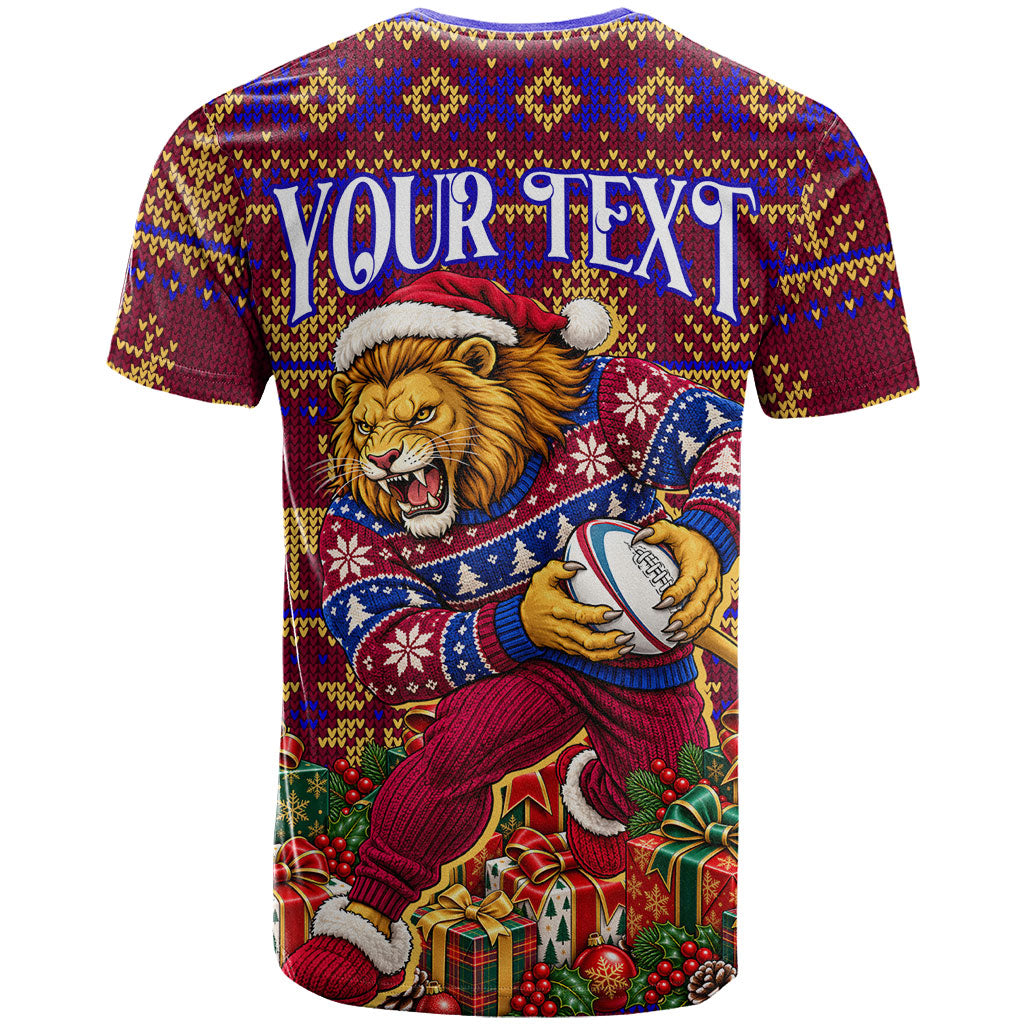 Personalized Brisbane Lions Christmas T Shirt Australian Football Mascot - Ugly Xmas Pattern Festive