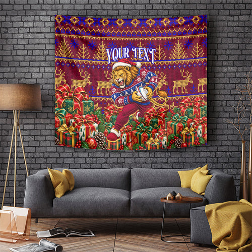 Personalized Brisbane Lions Christmas Tapestry Australian Football Mascot - Ugly Xmas Pattern Festive