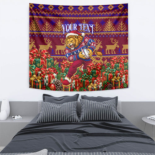 Personalized Brisbane Lions Christmas Tapestry Australian Football Mascot - Ugly Xmas Pattern Festive