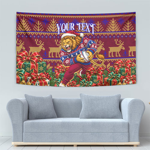 Personalized Brisbane Lions Christmas Tapestry Australian Football Mascot - Ugly Xmas Pattern Festive