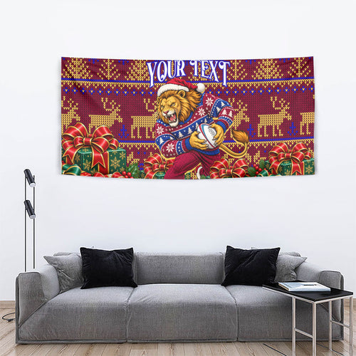 Personalized Brisbane Lions Christmas Tapestry Australian Football Mascot - Ugly Xmas Pattern Festive