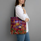Personalized Brisbane Lions Christmas Tote Bag Australian Football Mascot - Ugly Xmas Pattern Festive