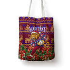 Personalized Brisbane Lions Christmas Tote Bag Australian Football Mascot - Ugly Xmas Pattern Festive
