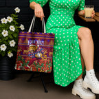 Personalized Brisbane Lions Christmas Tote Bag Australian Football Mascot - Ugly Xmas Pattern Festive