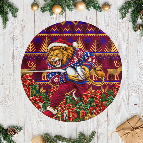 Brisbane Lions Christmas Tree Skirt Australian Football Mascot - Ugly Xmas Pattern Festive